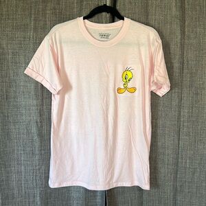 Looney tunes pink short sleeve tshirt with embroidered tweety bird size small